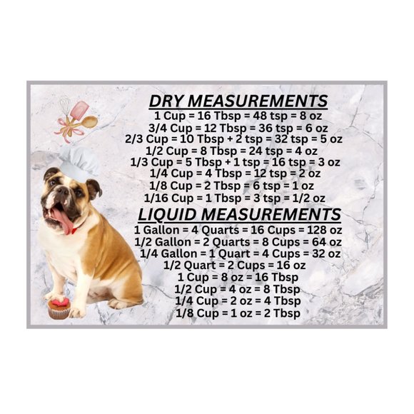 Bulldog Measuring Chart Magnet Kitchen Baking Guide - Picture 1 of 1
